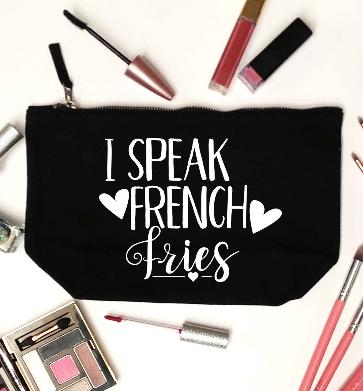 I speak French fries black makeup bag