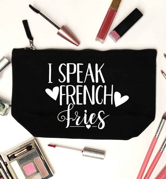 I speak French fries black makeup bag