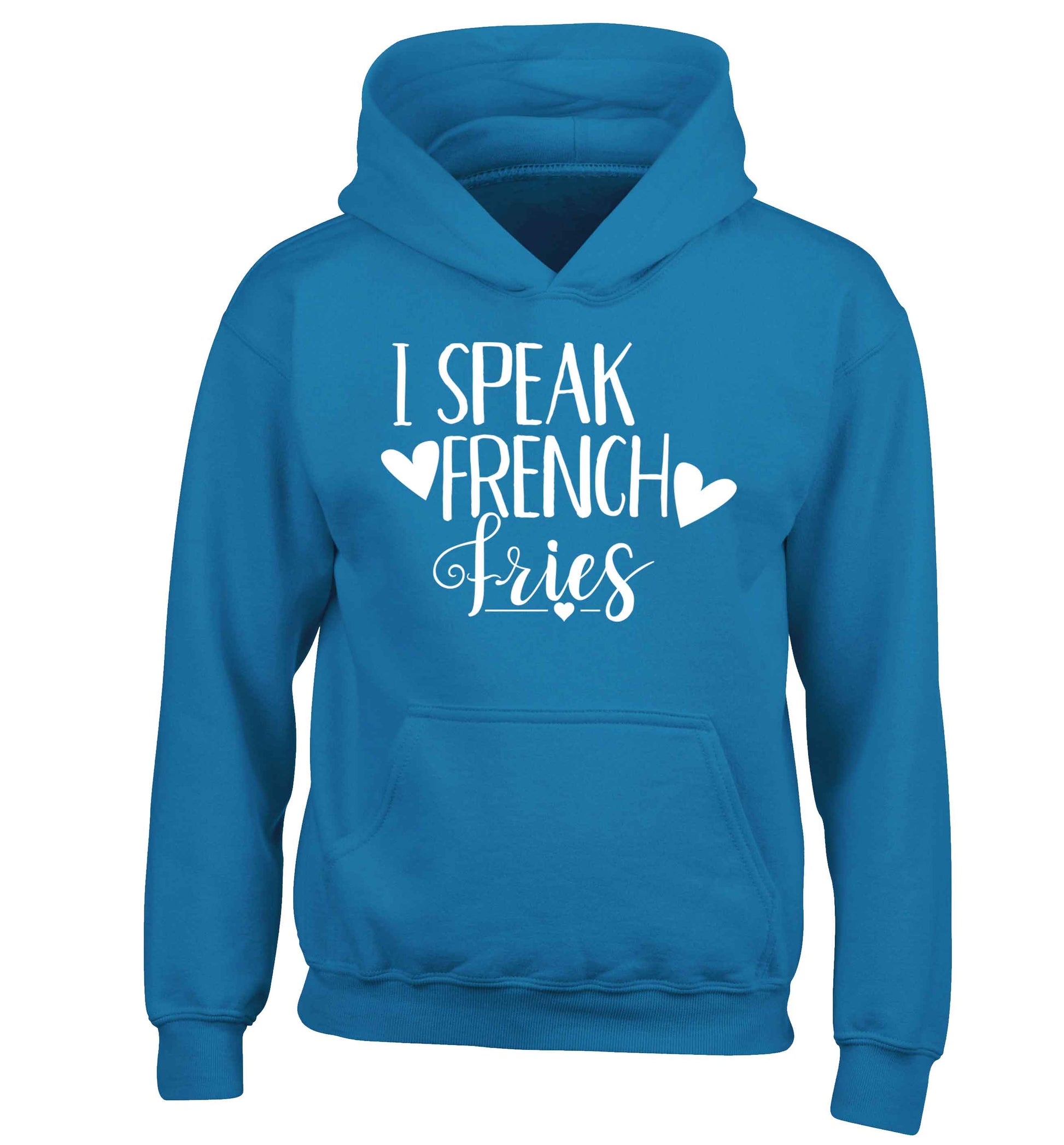I speak French fries children's blue hoodie 12-13 Years