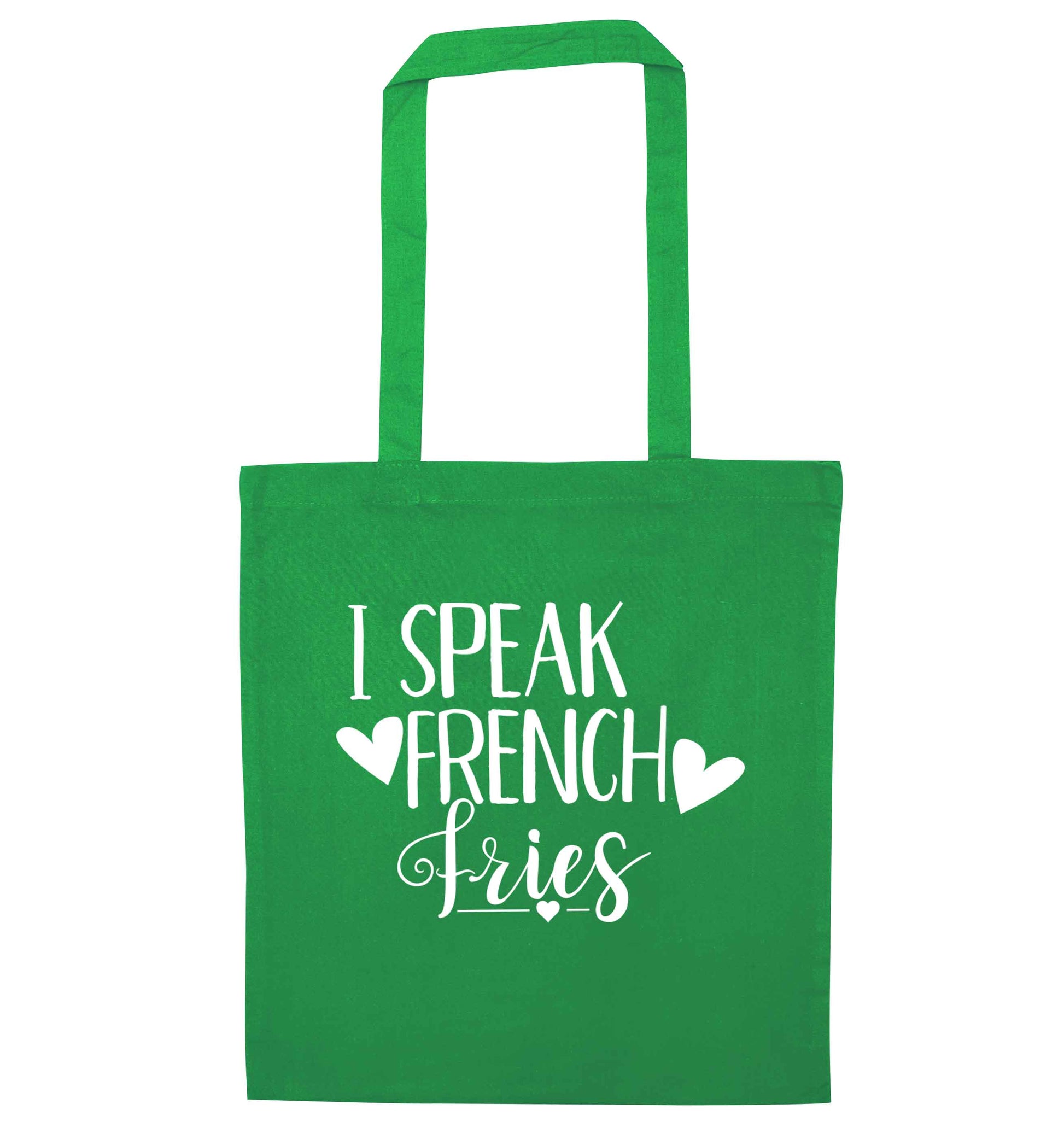 I speak French fries green tote bag