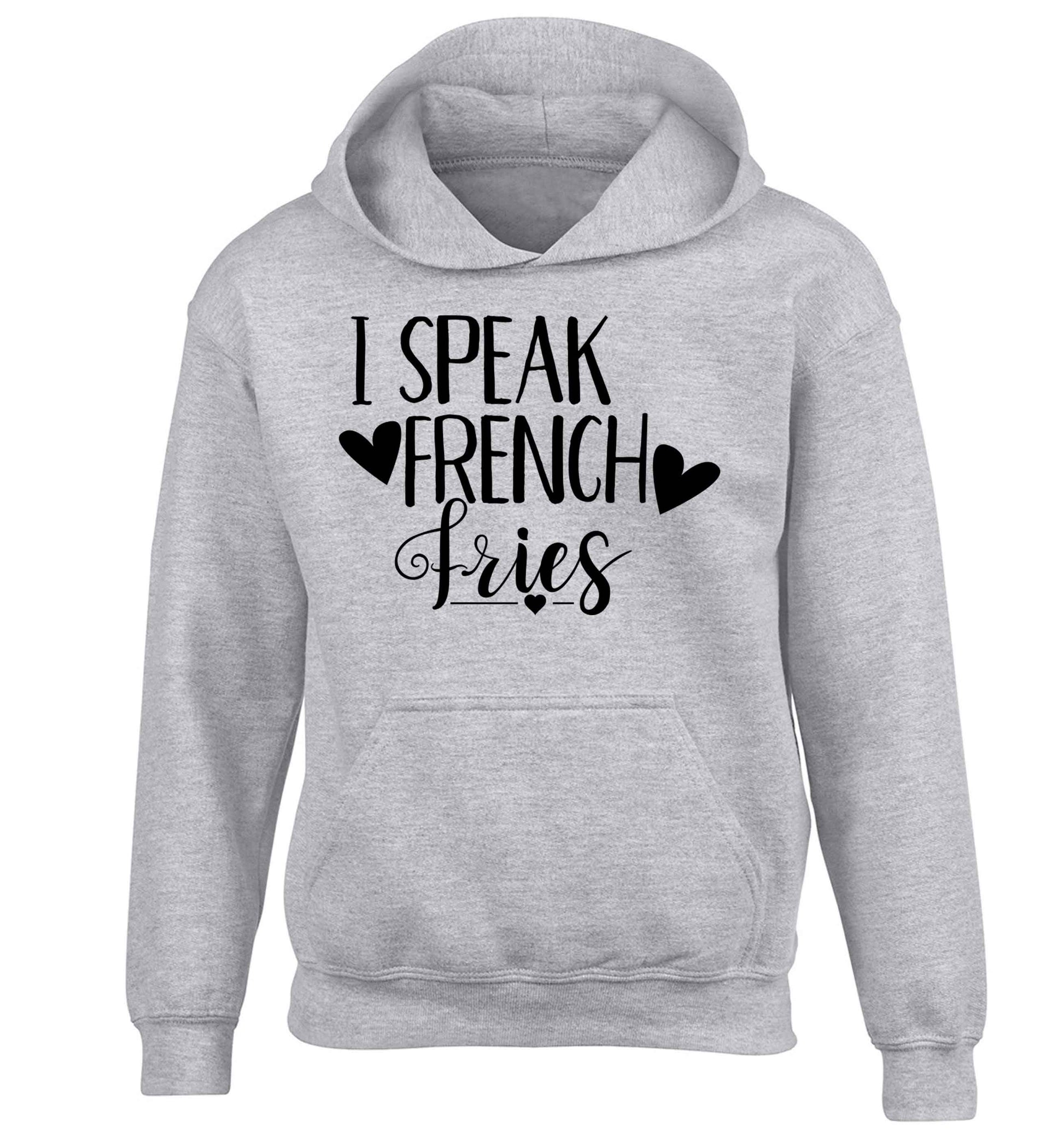 I speak French fries children's grey hoodie 12-13 Years