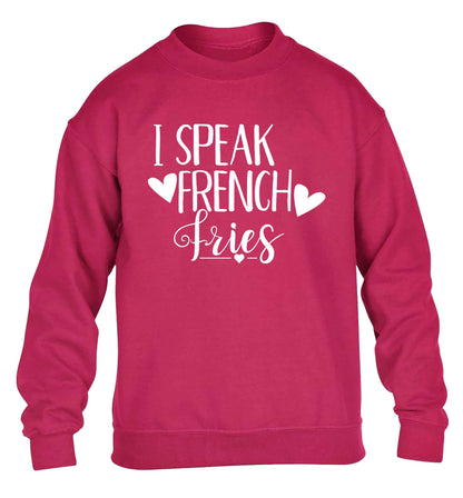 I speak French fries children's pink sweater 12-13 Years