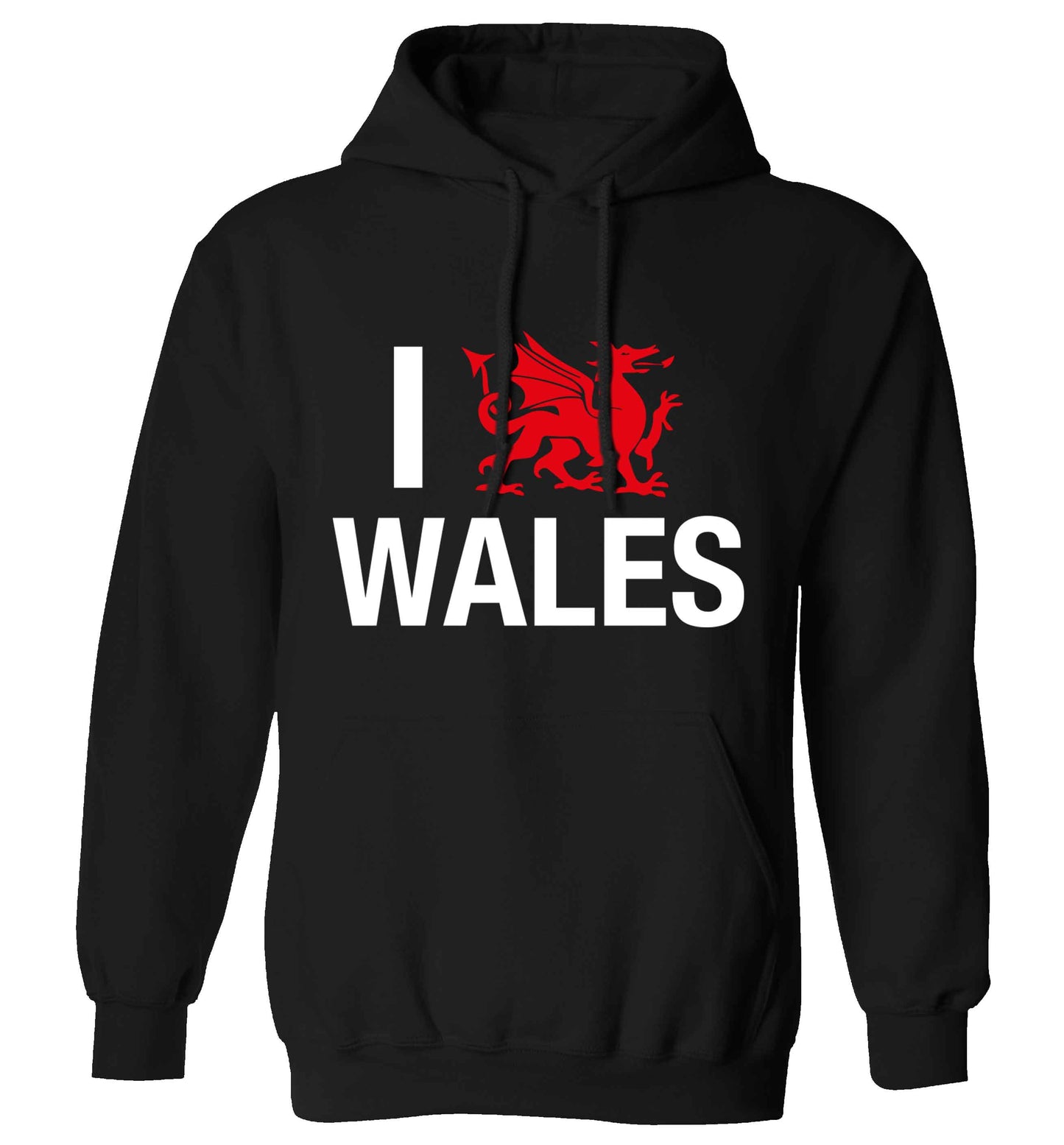 I love Wales adults unisex black hoodie 2XL