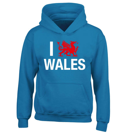 I love Wales children's blue hoodie 12-13 Years