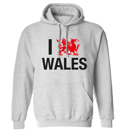 I love Wales adults unisex grey hoodie 2XL