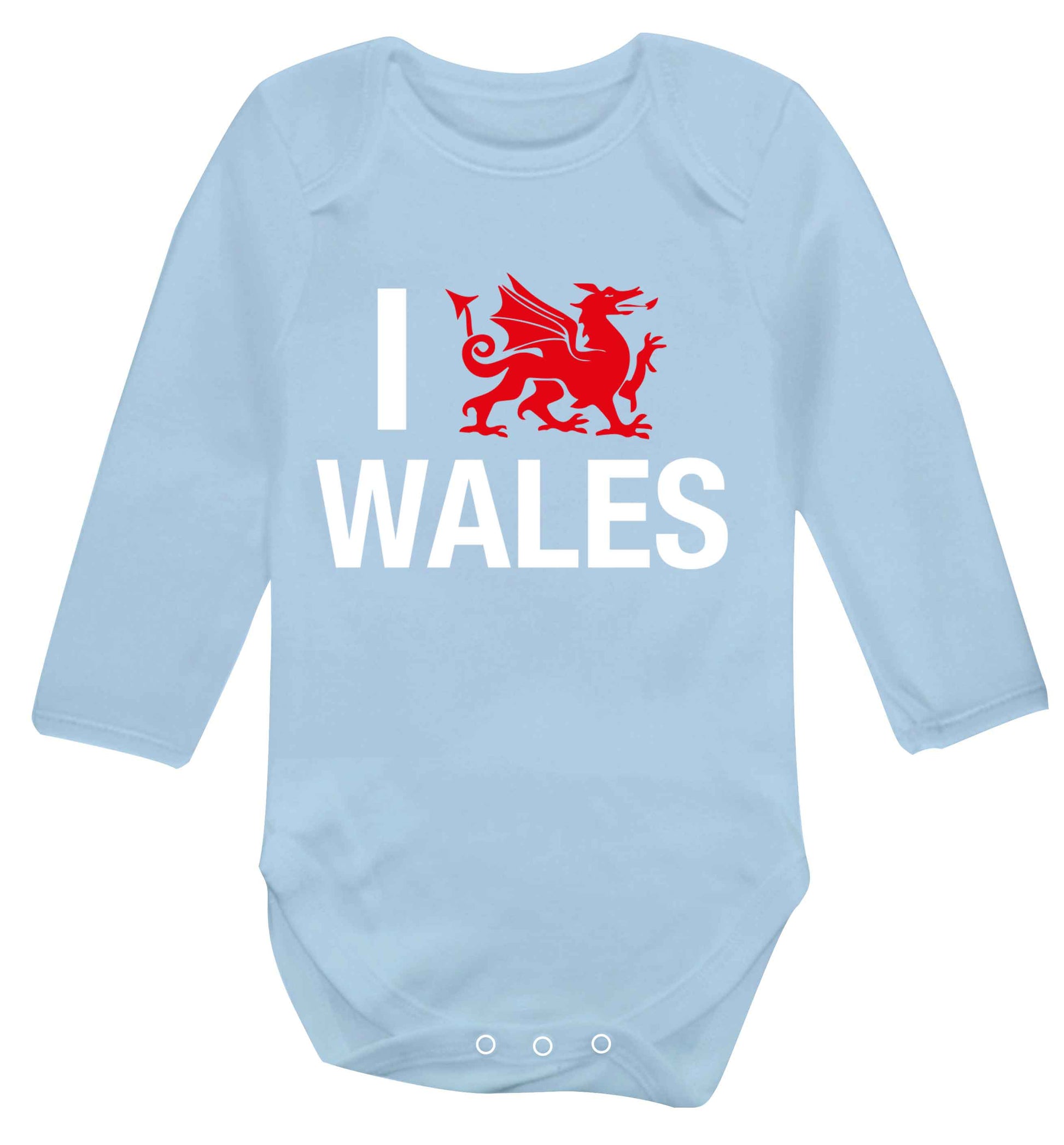 I love Wales Baby Vest long sleeved pale blue 6-12 months