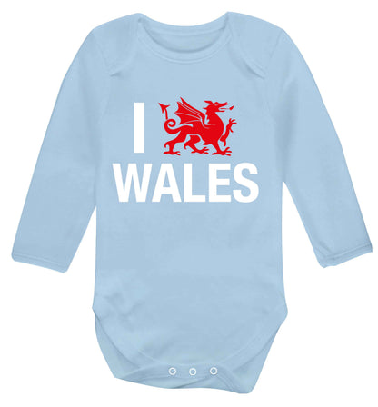 I love Wales Baby Vest long sleeved pale blue 6-12 months