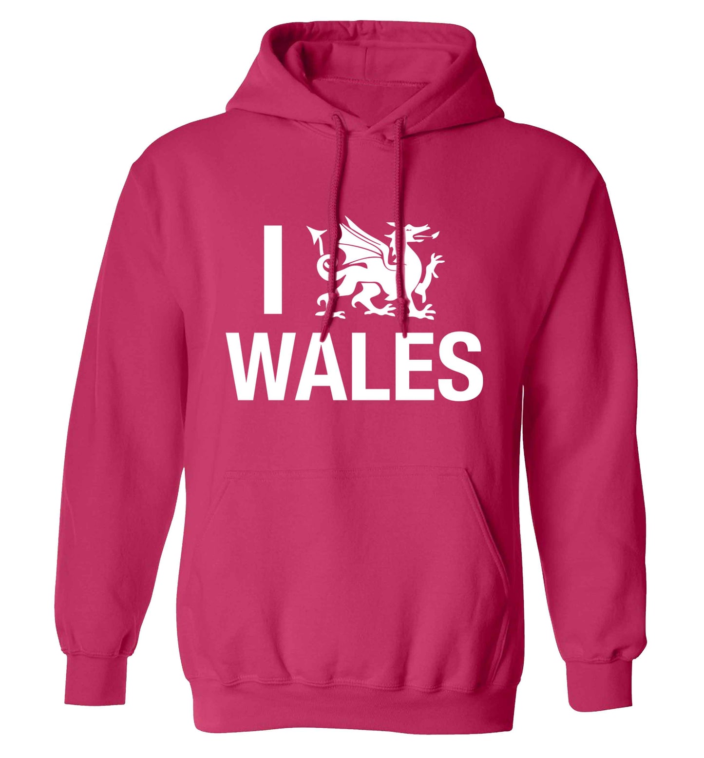 I love Wales adults unisex pink hoodie 2XL