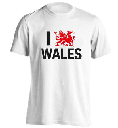 I love Wales adults unisex white Tshirt 2XL