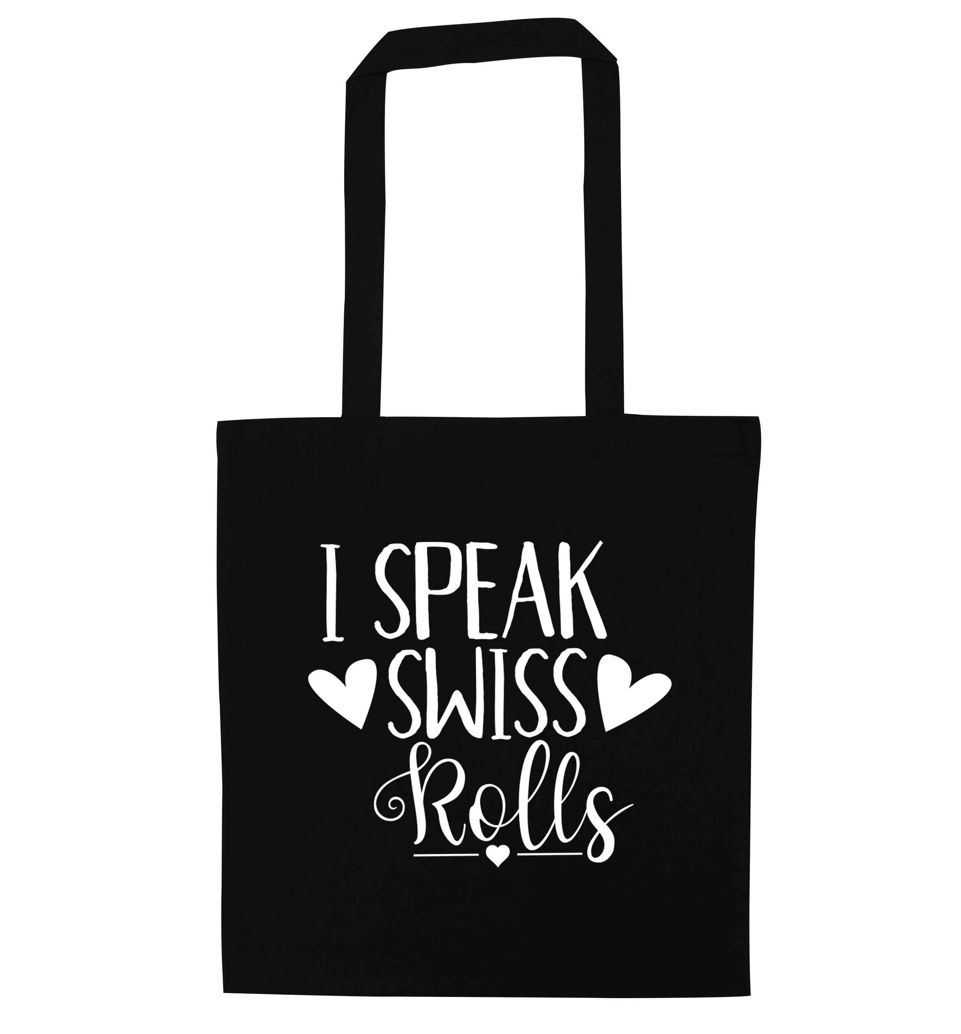 I speak swiss..rolls black tote bag