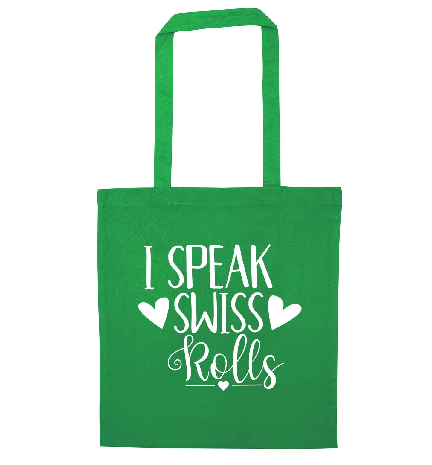 I speak swiss..rolls green tote bag