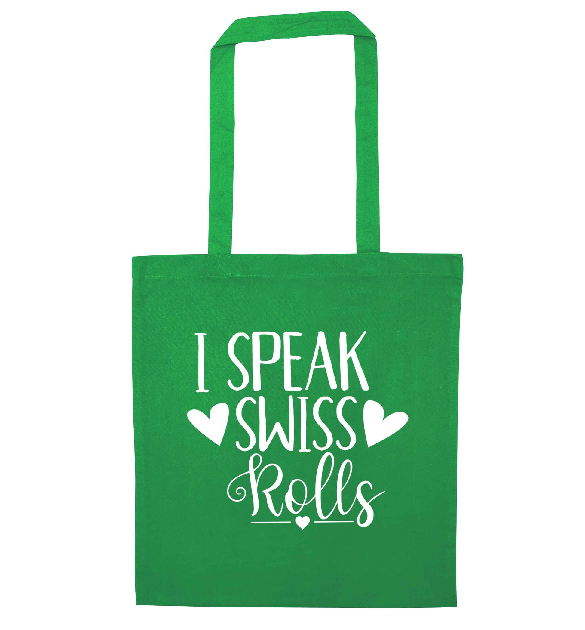I speak swiss..rolls green tote bag