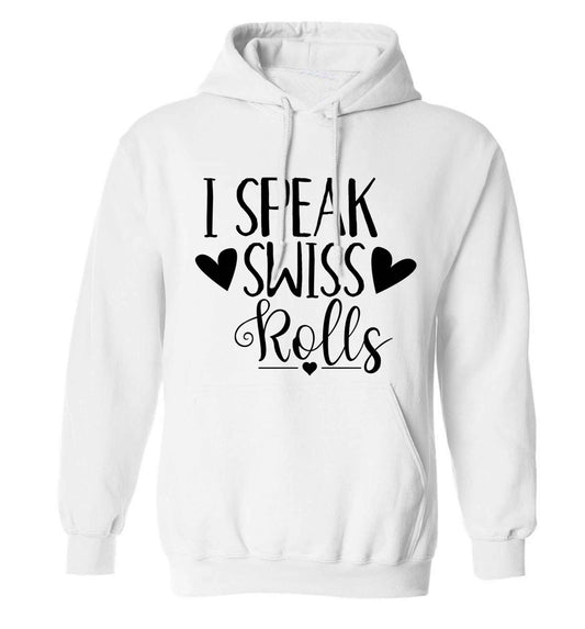 I speak swiss..rolls adults unisex white hoodie 2XL