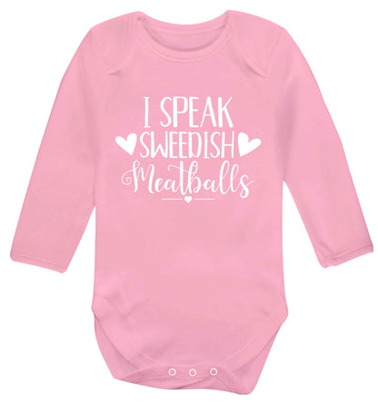 I speak sweedish...meatballs Baby Vest long sleeved pale pink 6-12 months