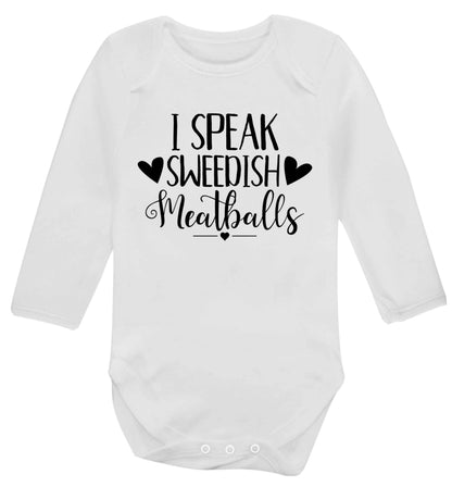 I speak sweedish...meatballs Baby Vest long sleeved white 6-12 months