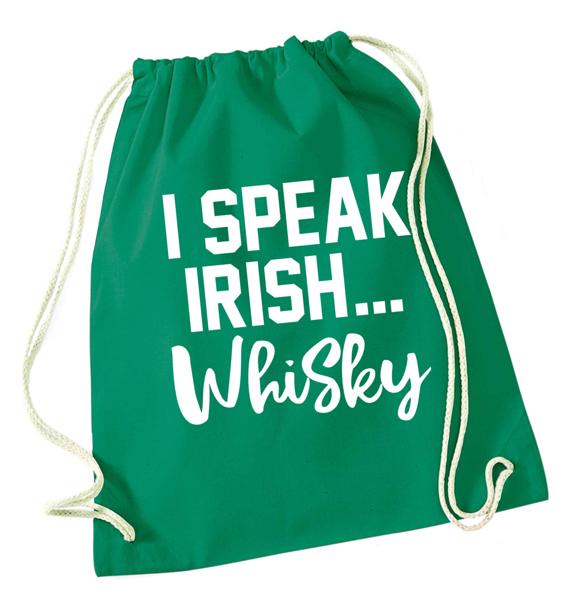 I speak Irish whisky green drawstring bag