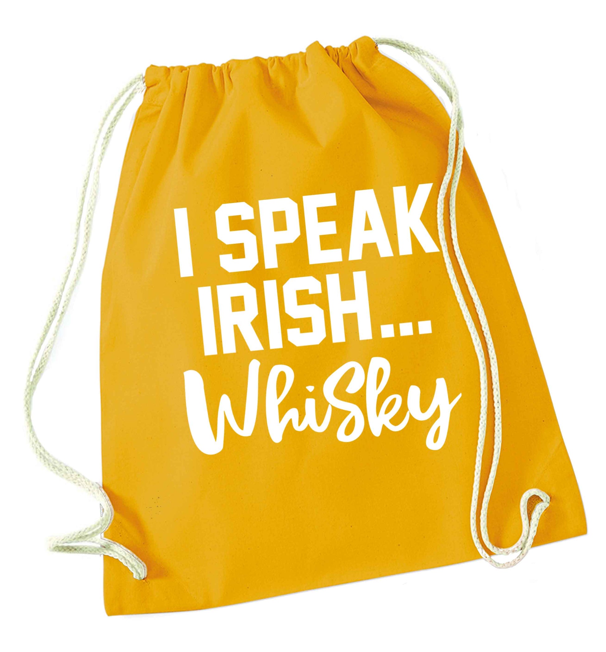 I speak Irish whisky mustard drawstring bag