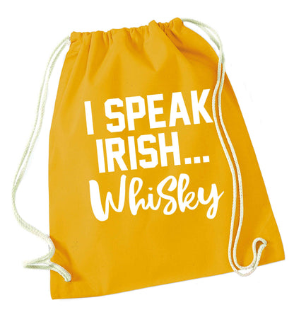 I speak Irish whisky mustard drawstring bag