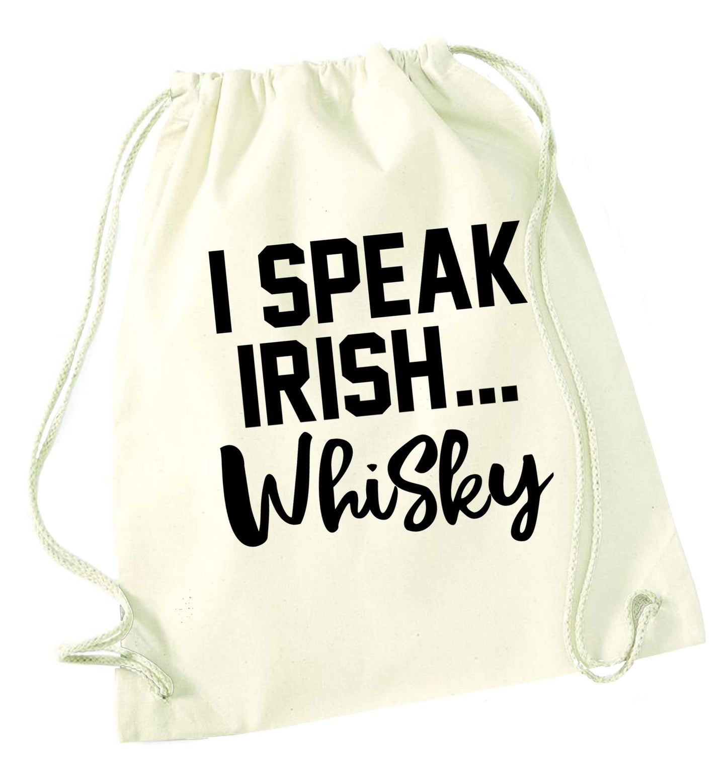 I speak Irish whisky natural drawstring bag