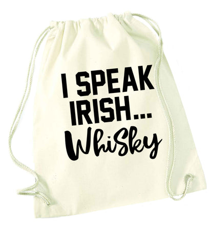 I speak Irish whisky natural drawstring bag