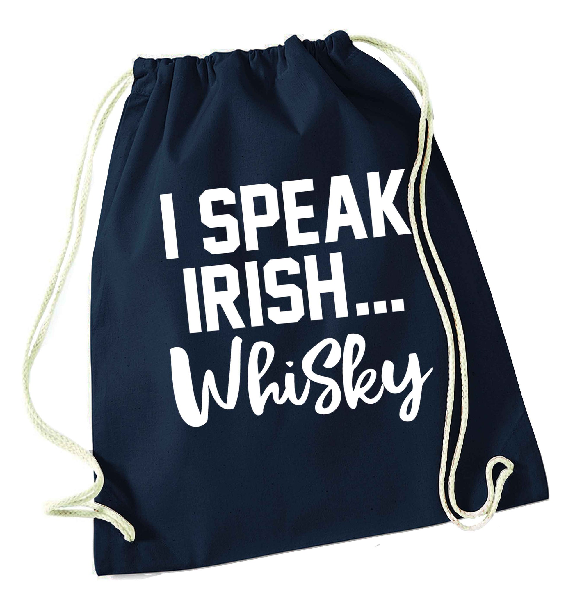 I speak Irish whisky navy drawstring bag