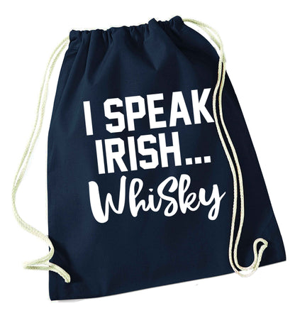 I speak Irish whisky navy drawstring bag