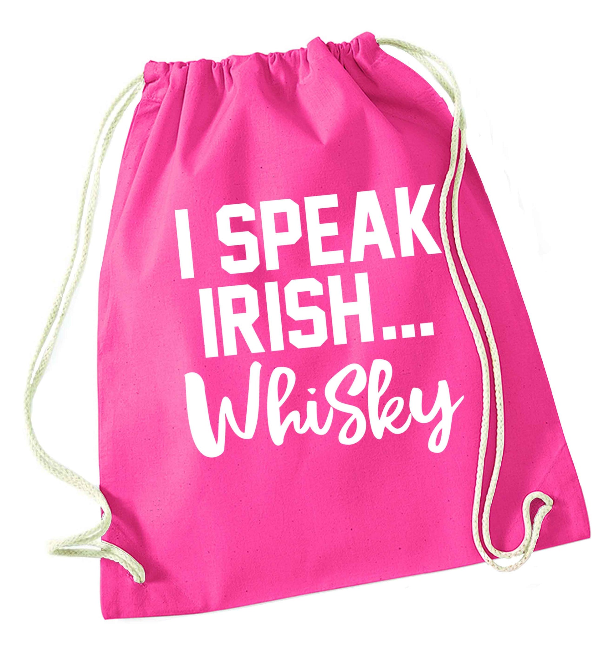 I speak Irish whisky pink drawstring bag
