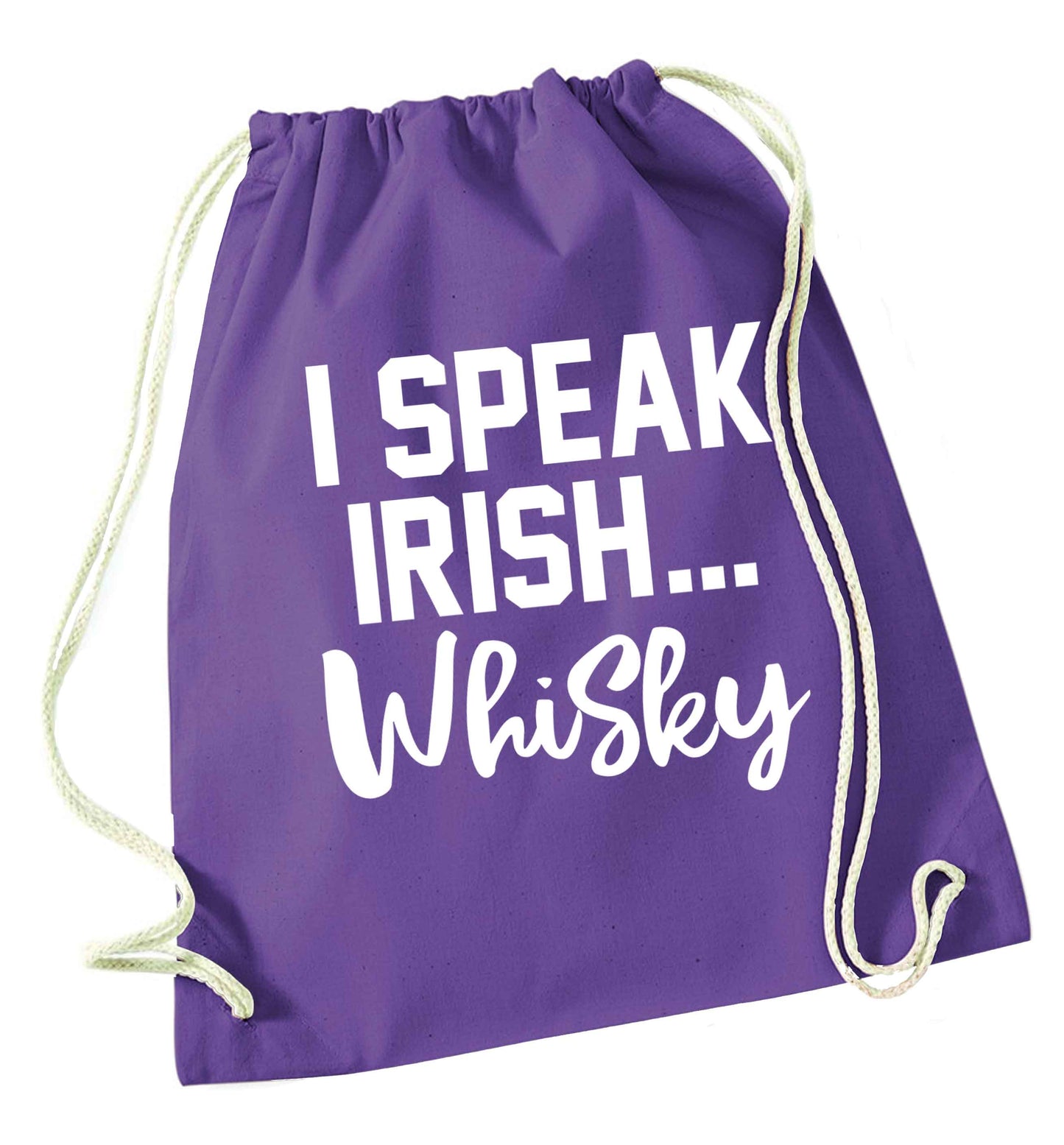 I speak Irish whisky purple drawstring bag