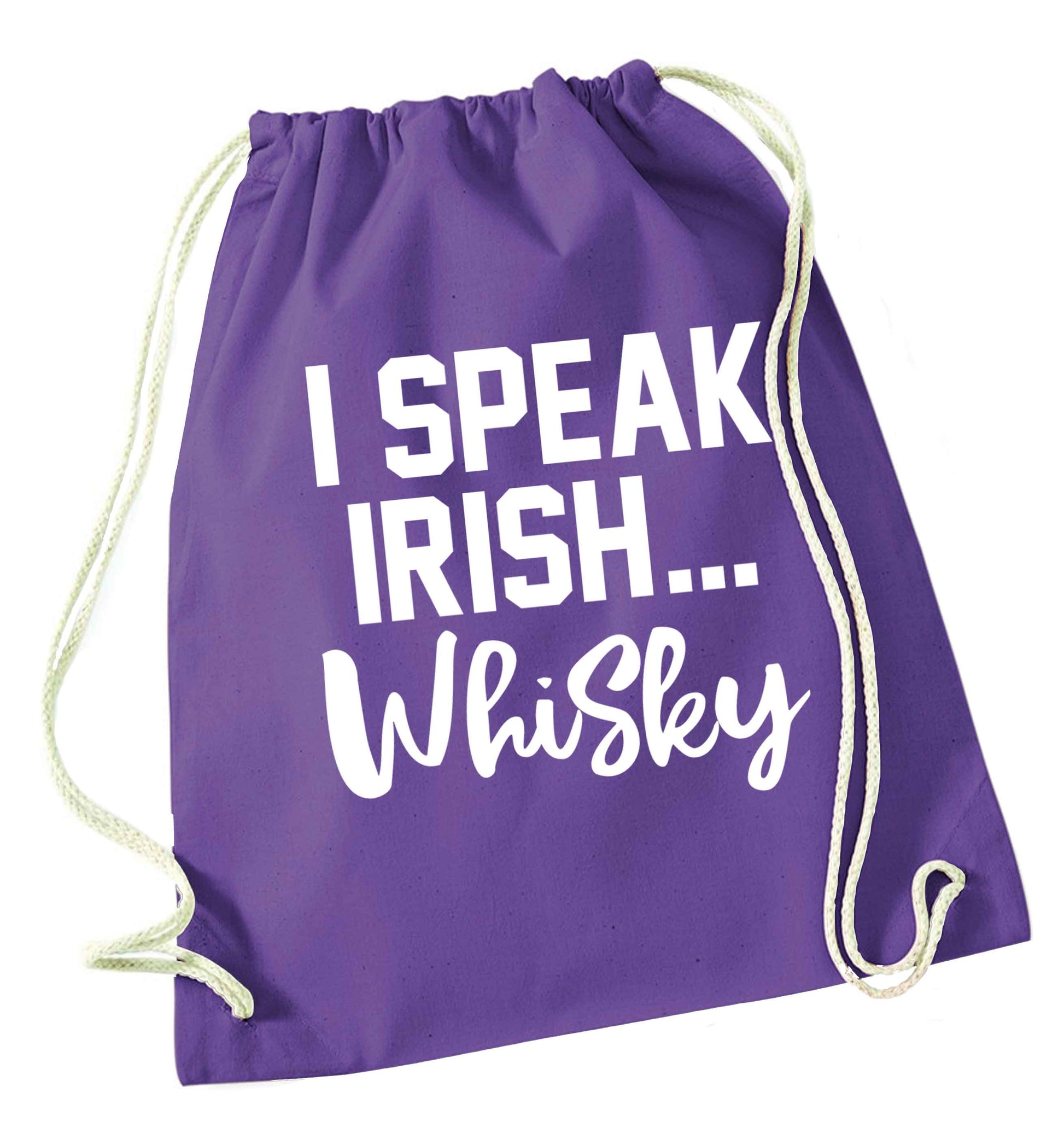 I speak Irish whisky purple drawstring bag