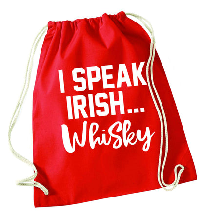 I speak Irish whisky red drawstring bag 