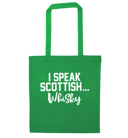 I speak scottish...whisky green tote bag