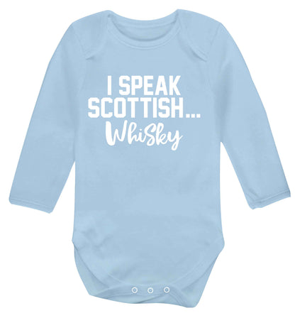 I speak scottish...whisky Baby Vest long sleeved pale blue 6-12 months