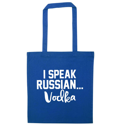 I speak russian...vodka blue tote bag