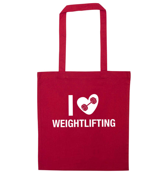I love weightlifting red tote bag