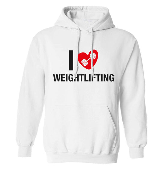 I love weightlifting adults unisex white hoodie 2XL