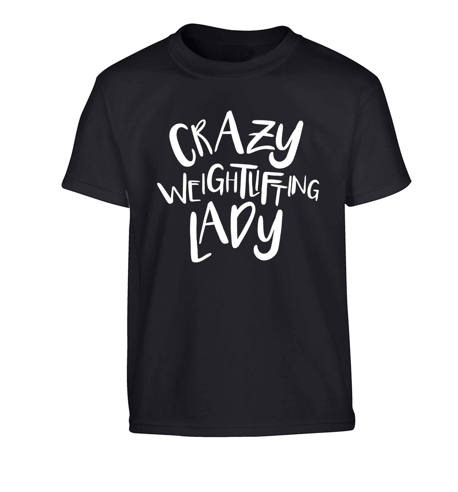 Crazy weightlifting lady Children's black Tshirt 12-13 Years
