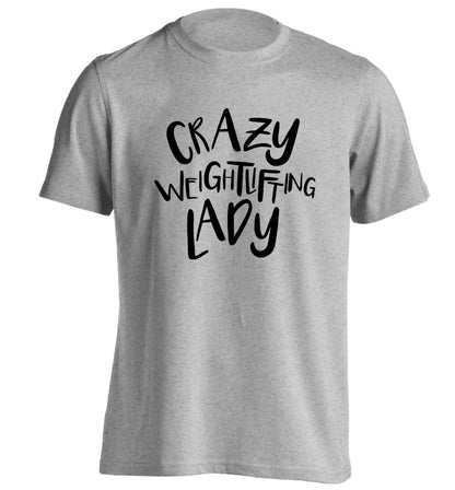 Crazy weightlifting lady adults unisex grey Tshirt 2XL