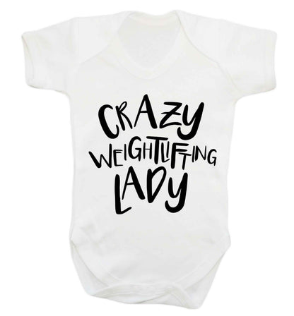 Crazy weightlifting lady Baby Vest white 18-24 months