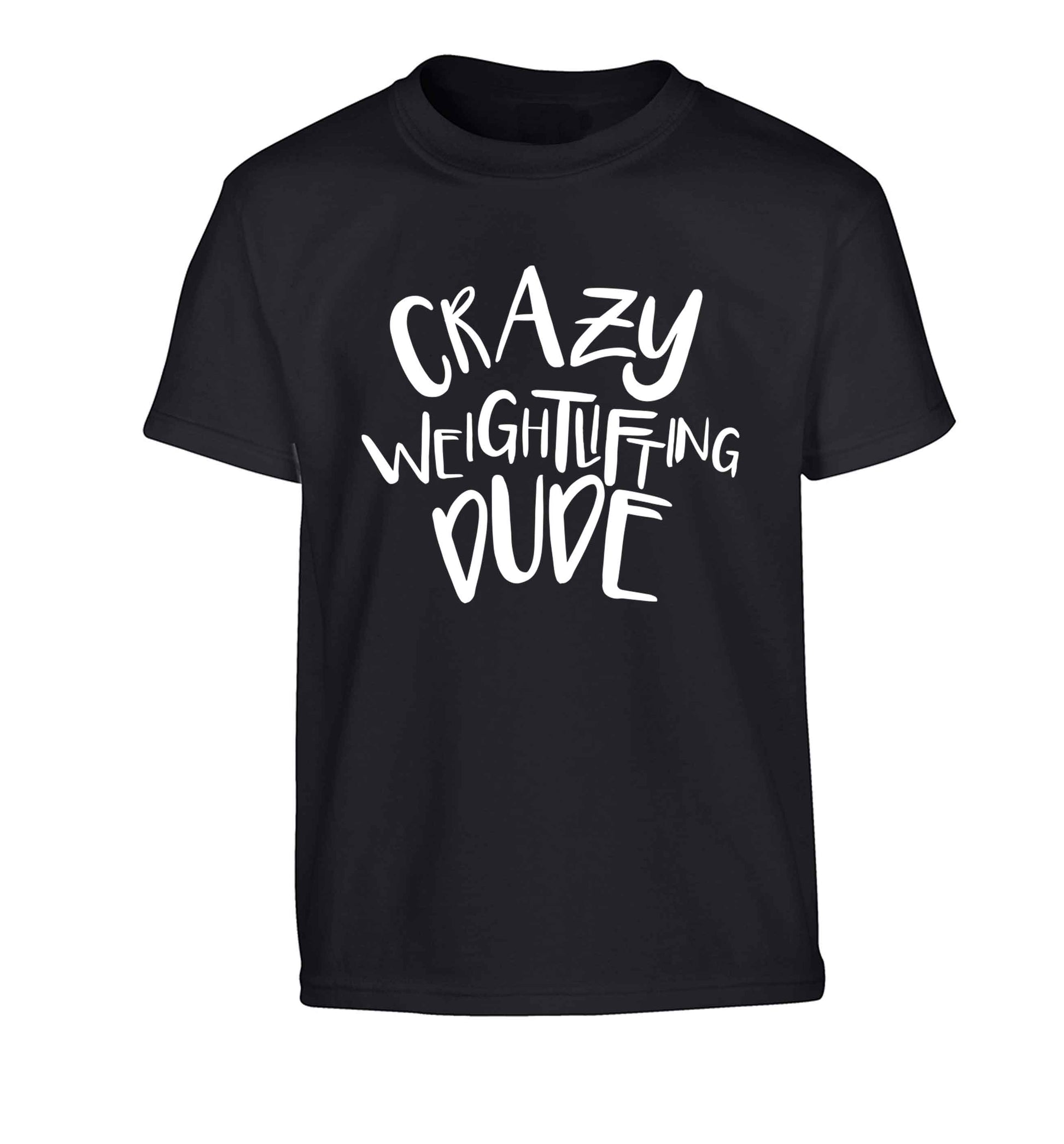 Crazy weightlifting dude Children's black Tshirt 12-13 Years