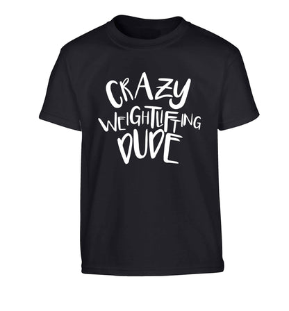 Crazy weightlifting dude Children's black Tshirt 12-13 Years