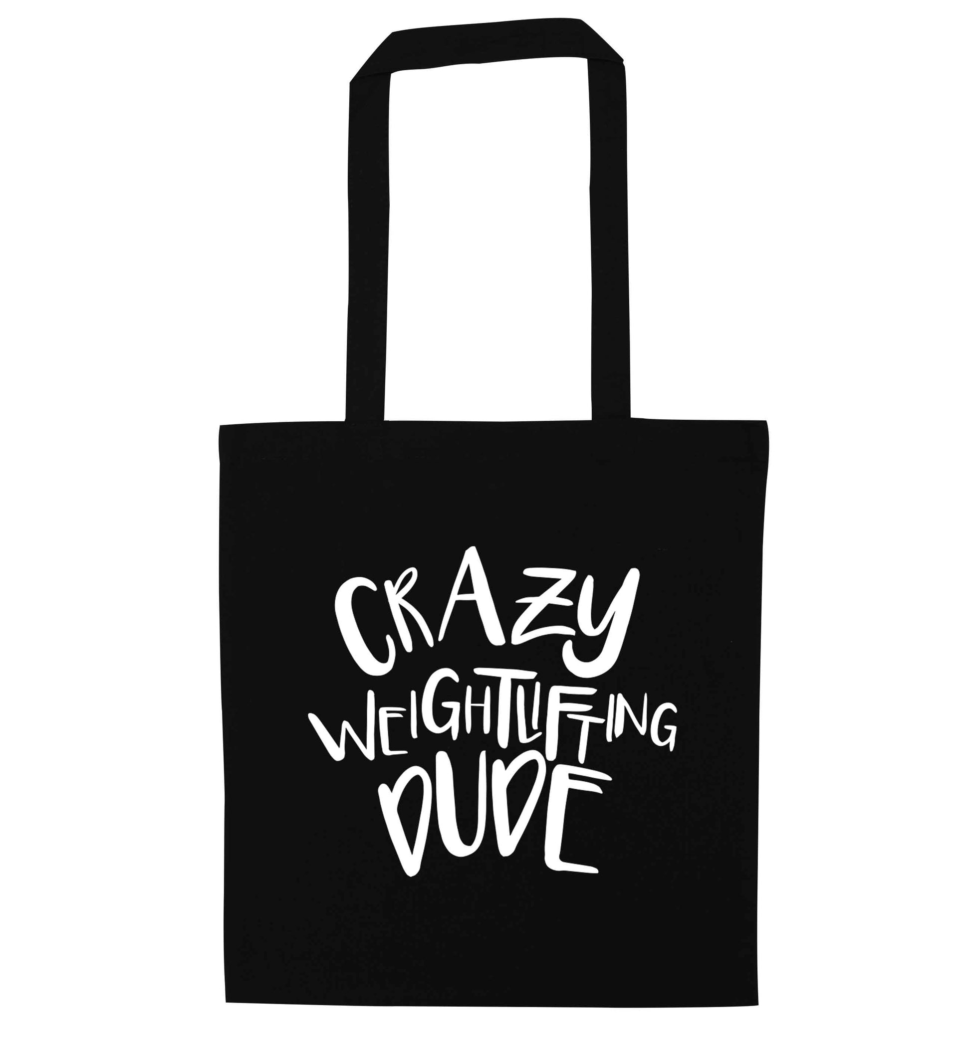 Crazy weightlifting dude black tote bag