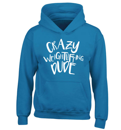 Crazy weightlifting dude children's blue hoodie 12-13 Years