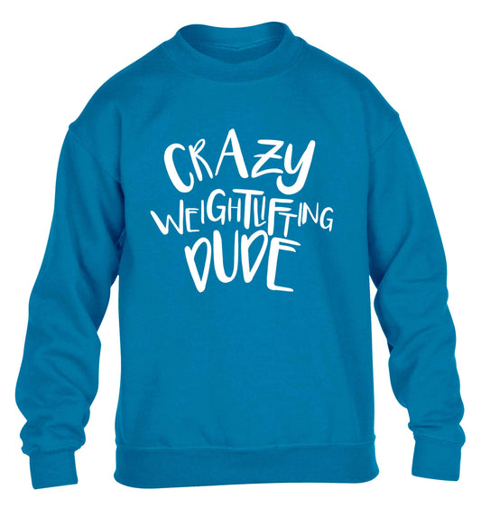 Crazy weightlifting dude children's blue sweater 12-13 Years