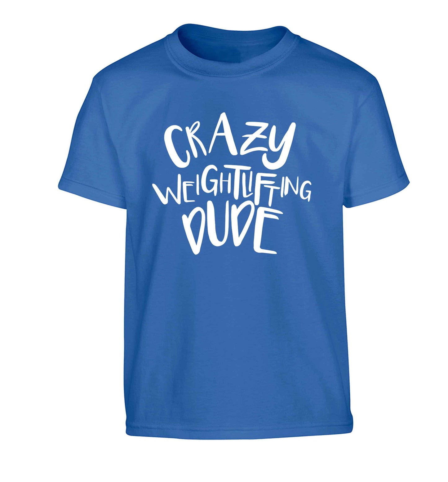 Crazy weightlifting dude Children's blue Tshirt 12-13 Years