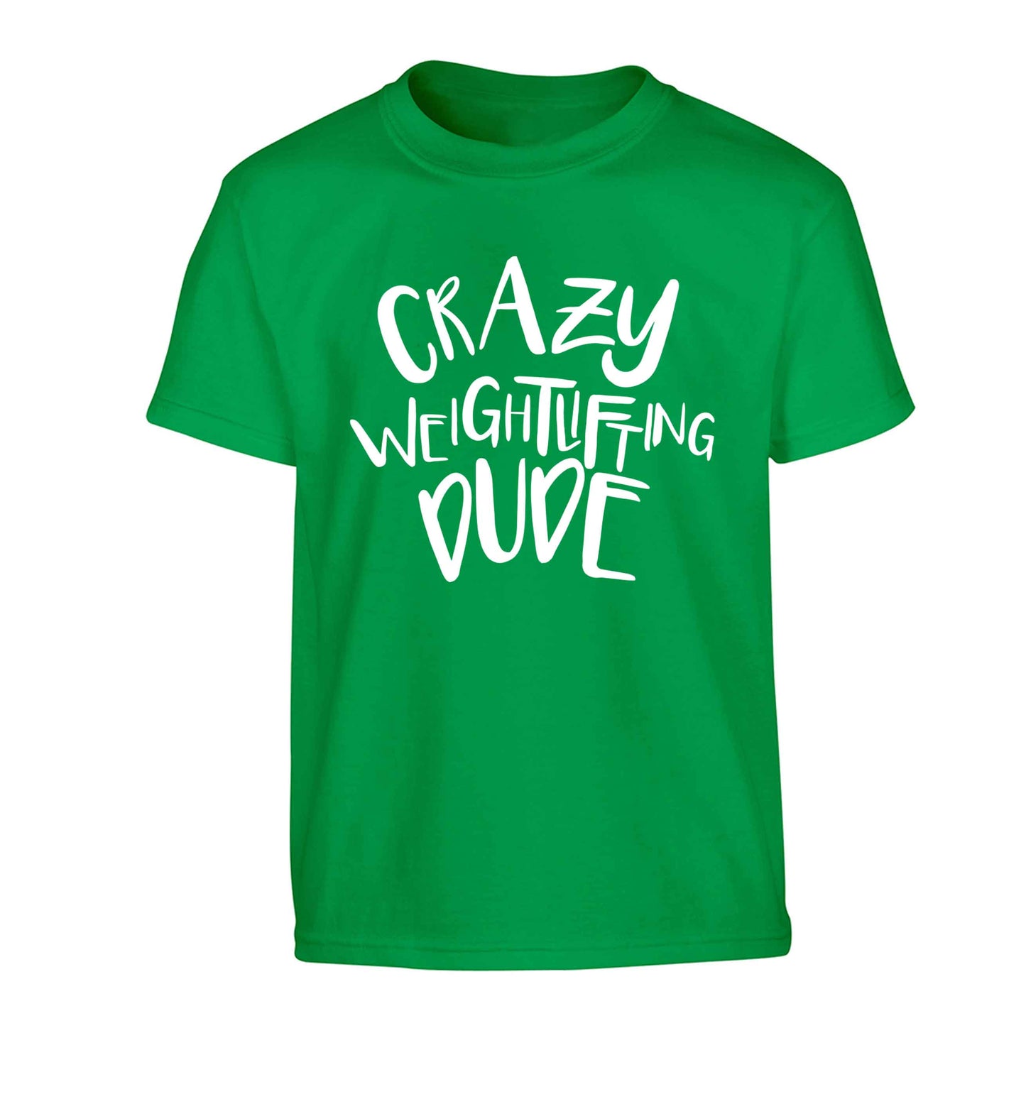 Crazy weightlifting dude Children's green Tshirt 12-13 Years