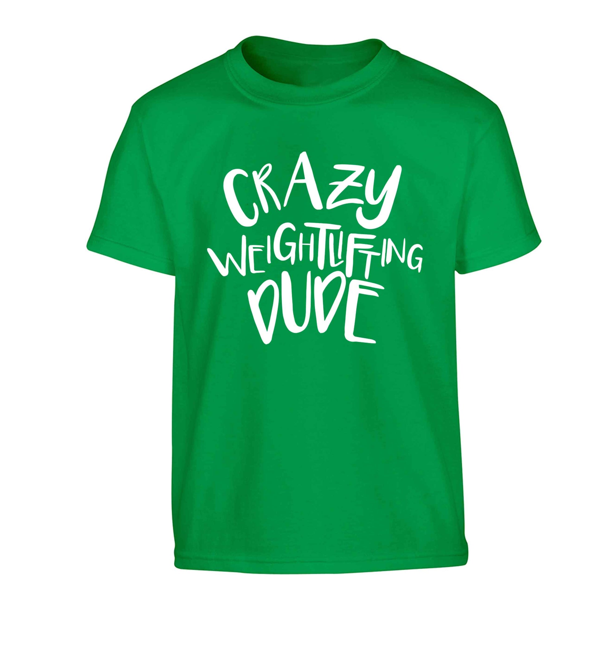 Crazy weightlifting dude Children's green Tshirt 12-13 Years