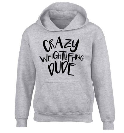 Crazy weightlifting dude children's grey hoodie 12-13 Years