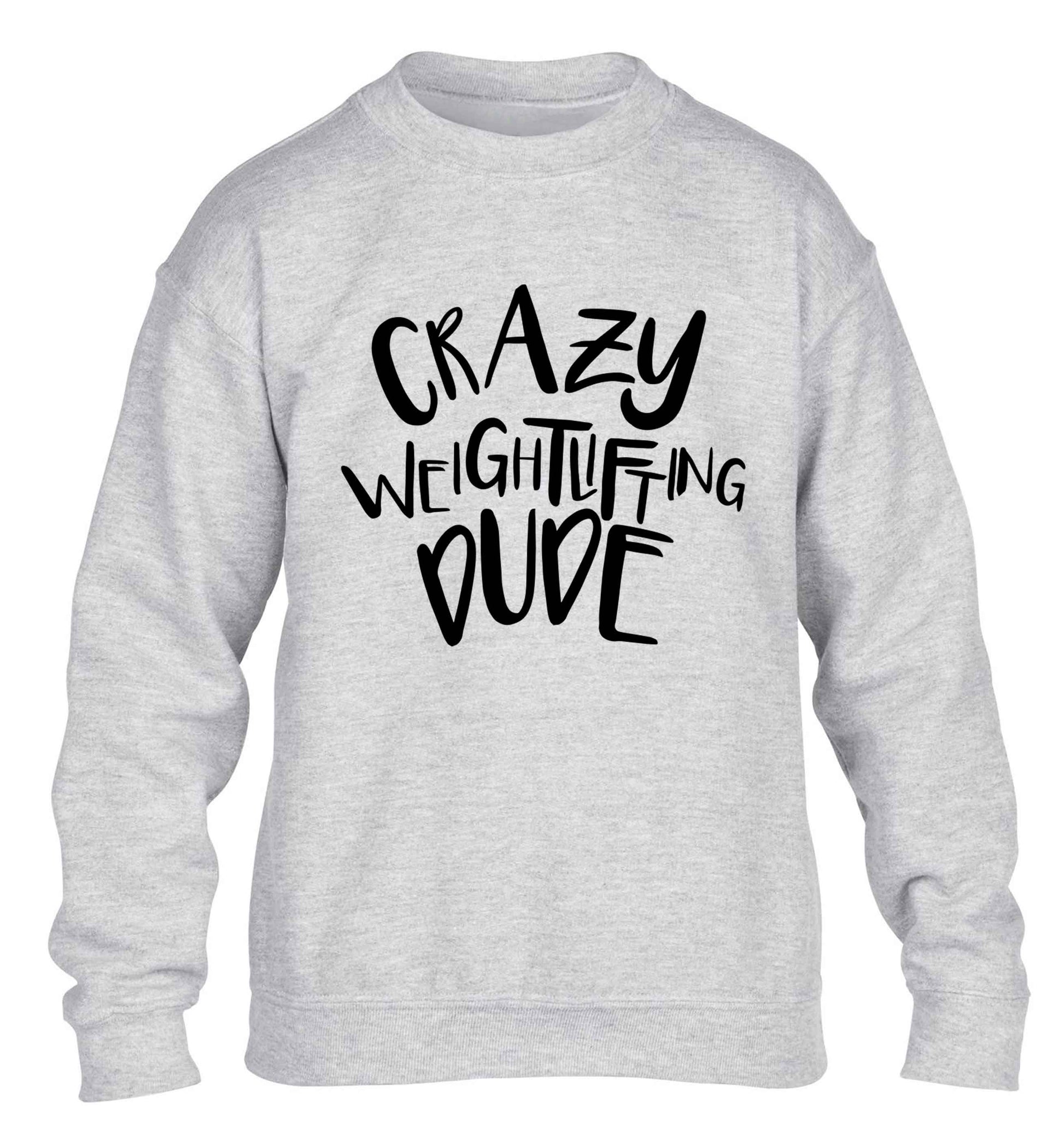Crazy weightlifting dude children's grey sweater 12-13 Years