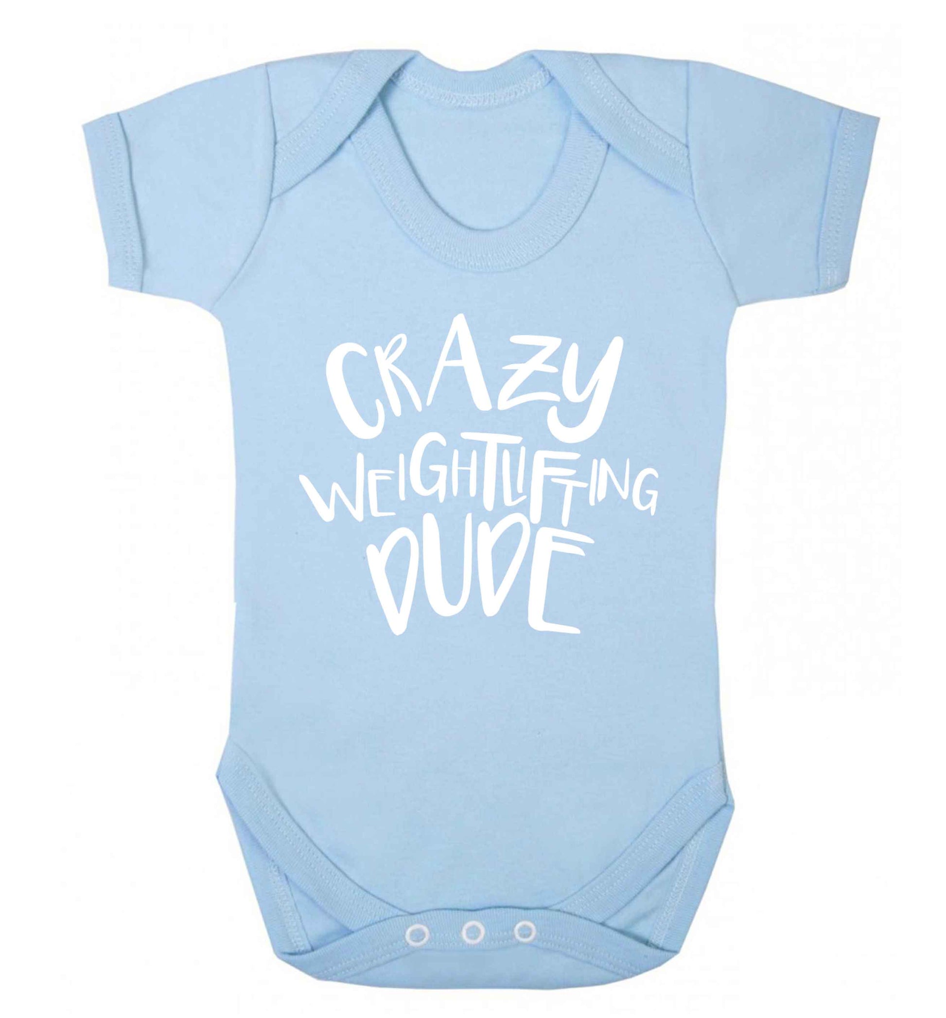 Crazy weightlifting dude Baby Vest pale blue 18-24 months