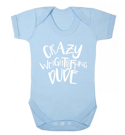 Crazy weightlifting dude Baby Vest pale blue 18-24 months